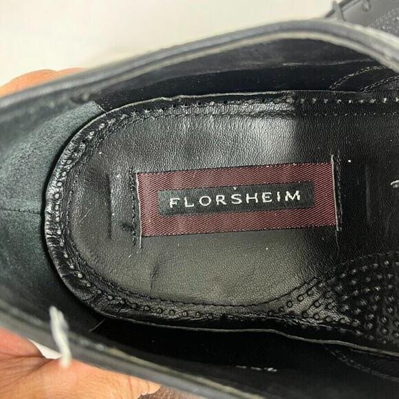 Florsheim Shoes Mens 12 Black Leather Wingtip Lexington Oxfords Brogue - Picture 9 of 14
